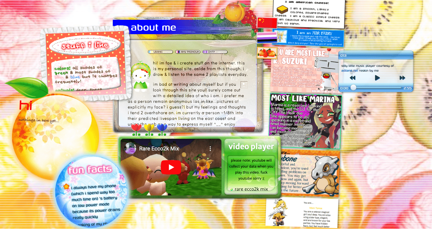 A screenshot of my about me page circa this homepage version