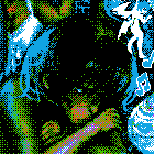 heavily dithered preview image of melancholic character crouched