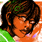 heavily dithered preview image of a long-haired, glasses-wearing character