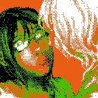 heavily dithered preview image of two characters facing each other, one dark haired with glasses and one with wavy blond and their hand on the others shoulder